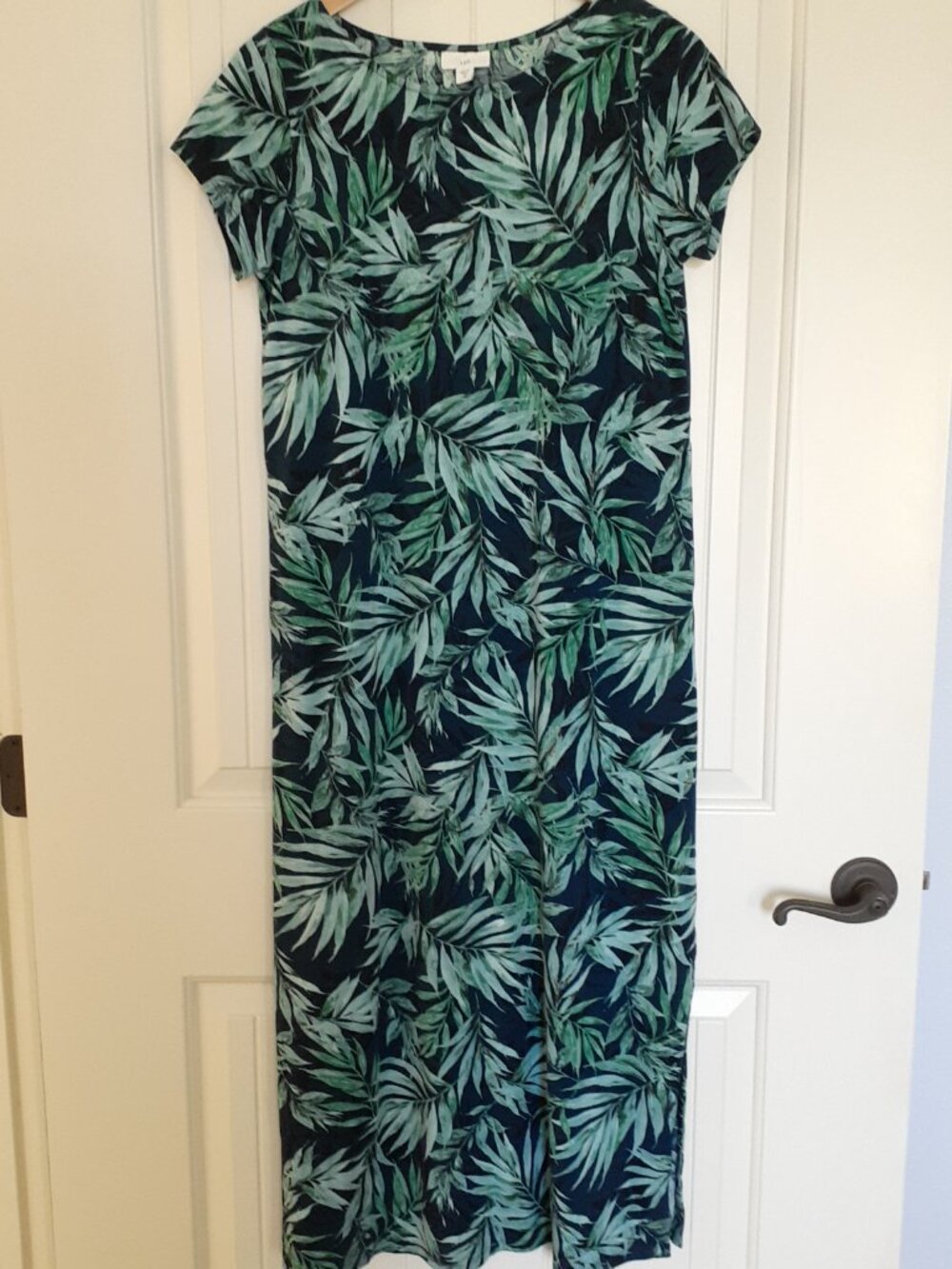 J. Jill Cap Sleeve Palm Print Maxi Dress Green Size XS